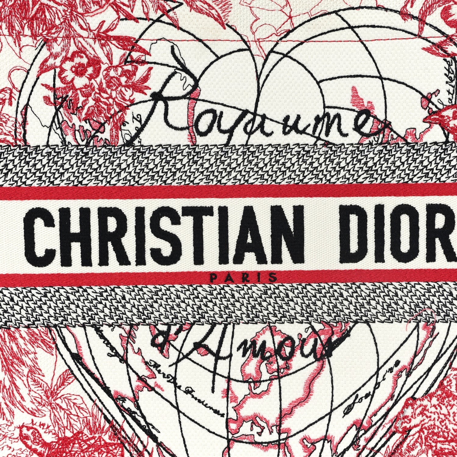 Canvas Embroidered Medium Dioramour D-Royaume Book Tote Red Multicolor £¨ Direct shipment via from wholesalehk.shop