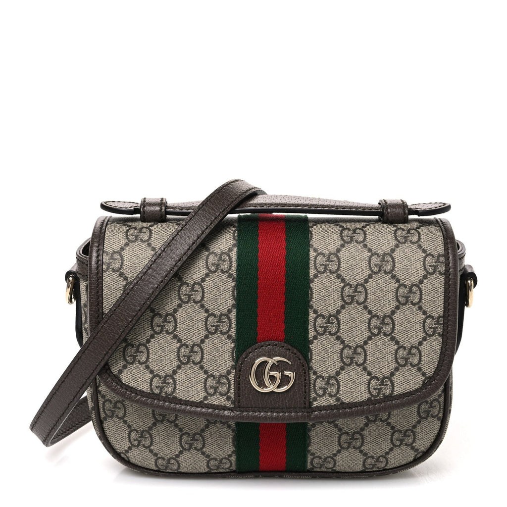 GG Supreme Monogram Textured Dollar Calfskin Small Ophidia Top Handle Shoulder Bag Beige Brown wholesalehk.shop