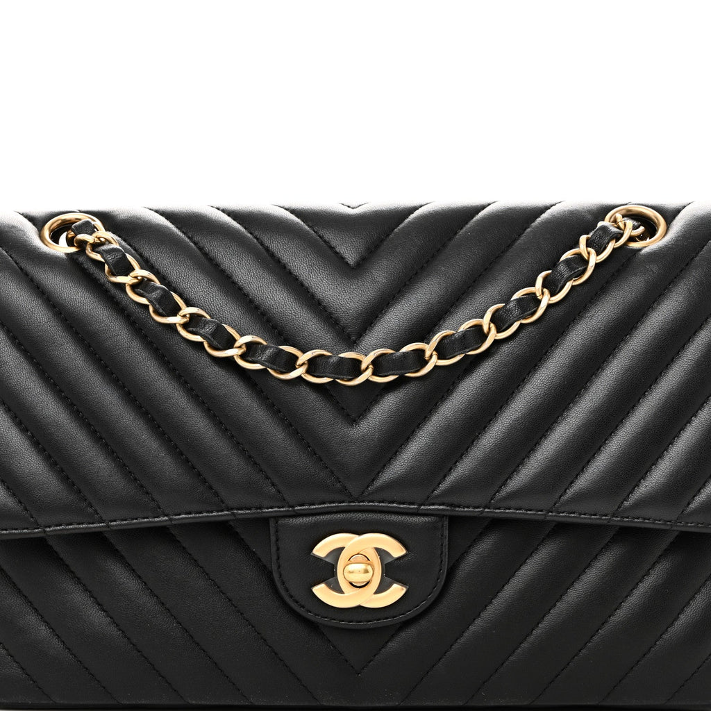 Lambskin Chevron Quilted Medium Double Flap Black wholesalehk.shop
