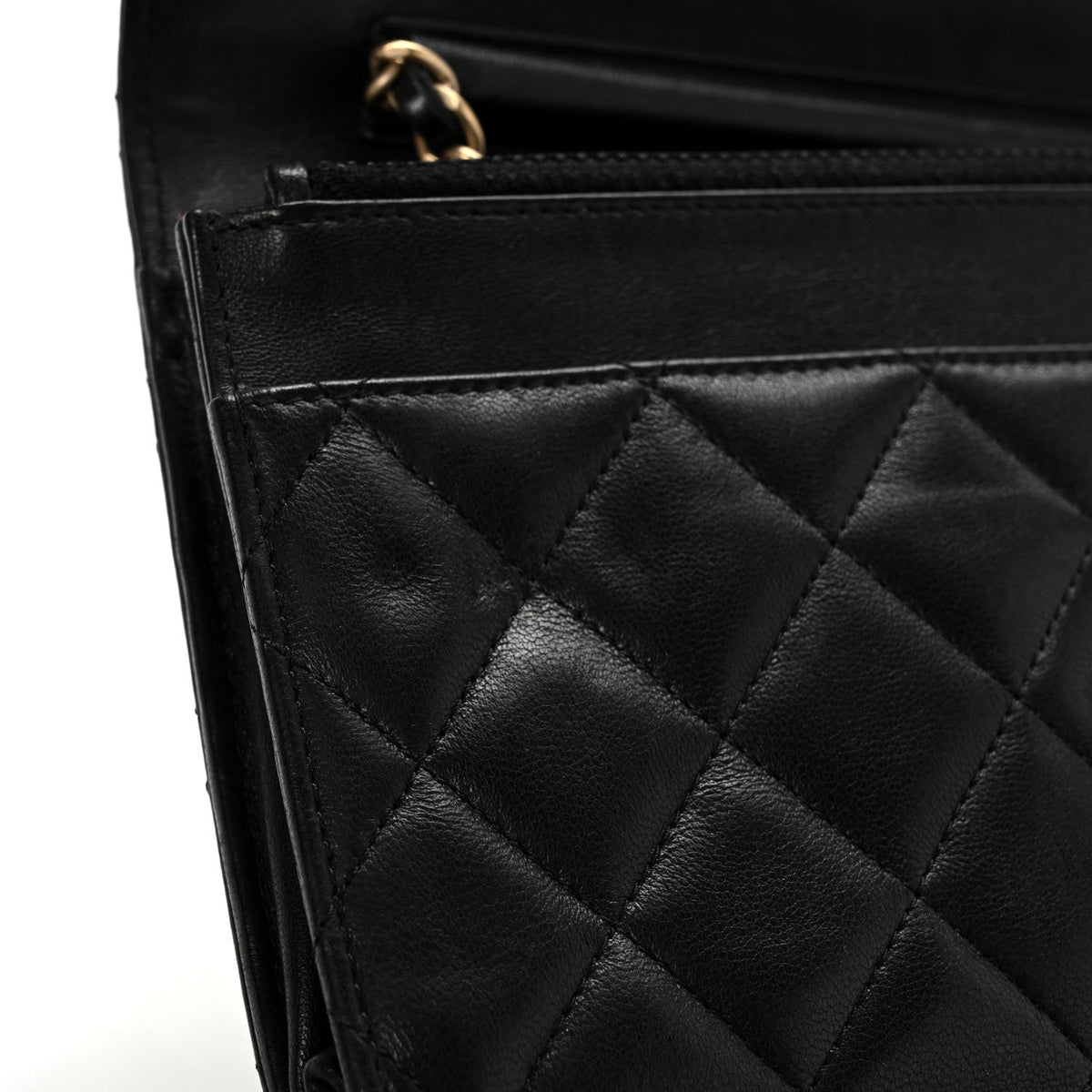 Lambskin Quilted Wallet On Chain WOC Black wholesalehk.shop
