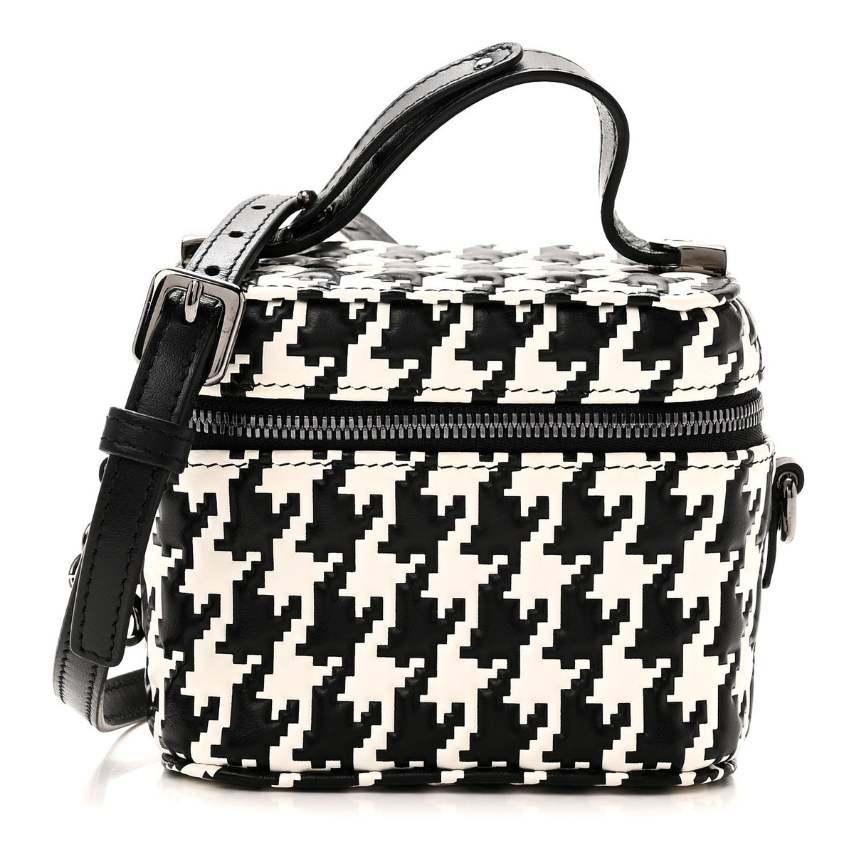 Calfskin Macro Houndstooth Embossed Micro Lady Dior Vanity Case Black White wholesalehk.shop
