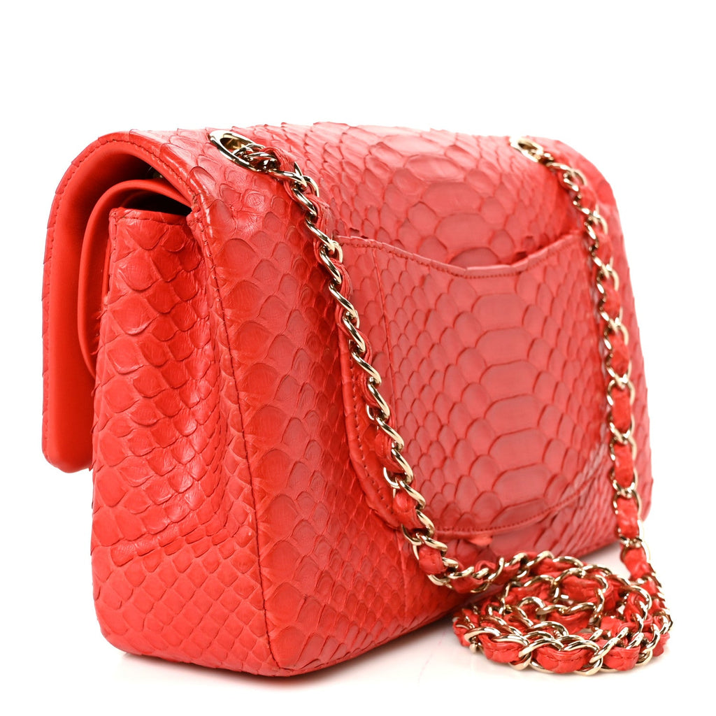 Snakeskin Medium Double Flap Red wholesalehk.shop