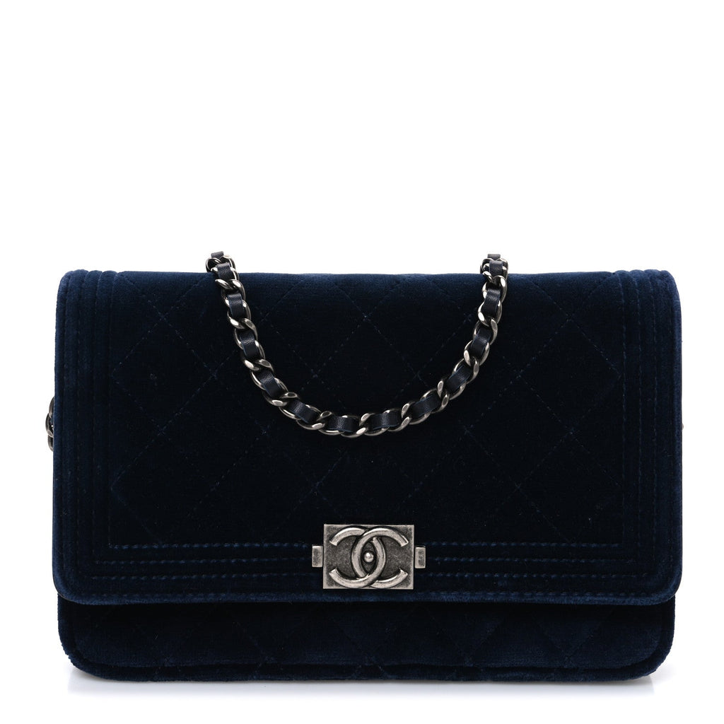 Velvet Quilted Boy Wallet On Chain WOC Blue wholesalehk.shop
