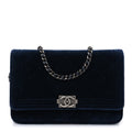 Velvet Quilted Boy Wallet On Chain WOC Blue wholesalehk.shop