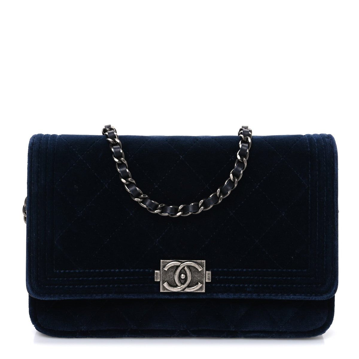 Velvet Quilted Boy Wallet On Chain WOC Blue wholesalehk.shop