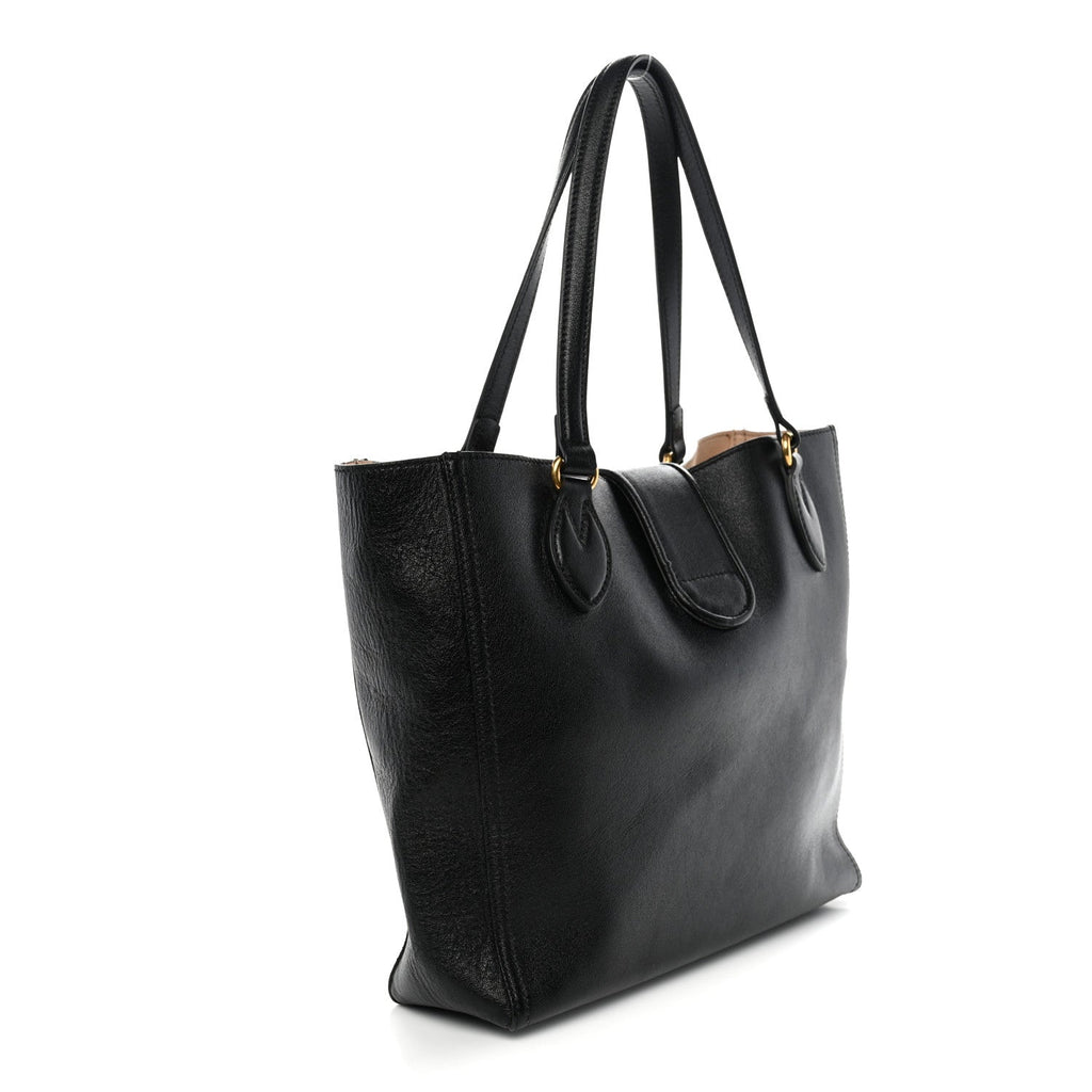 New Sakai Calfskin Lux Small Dahlia Tote Black wholesalehk.shop