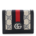 GG Supreme Monogram Textured Dollar Calfskin Web Ophidia Card Case Beige Blue wholesalehk.shop