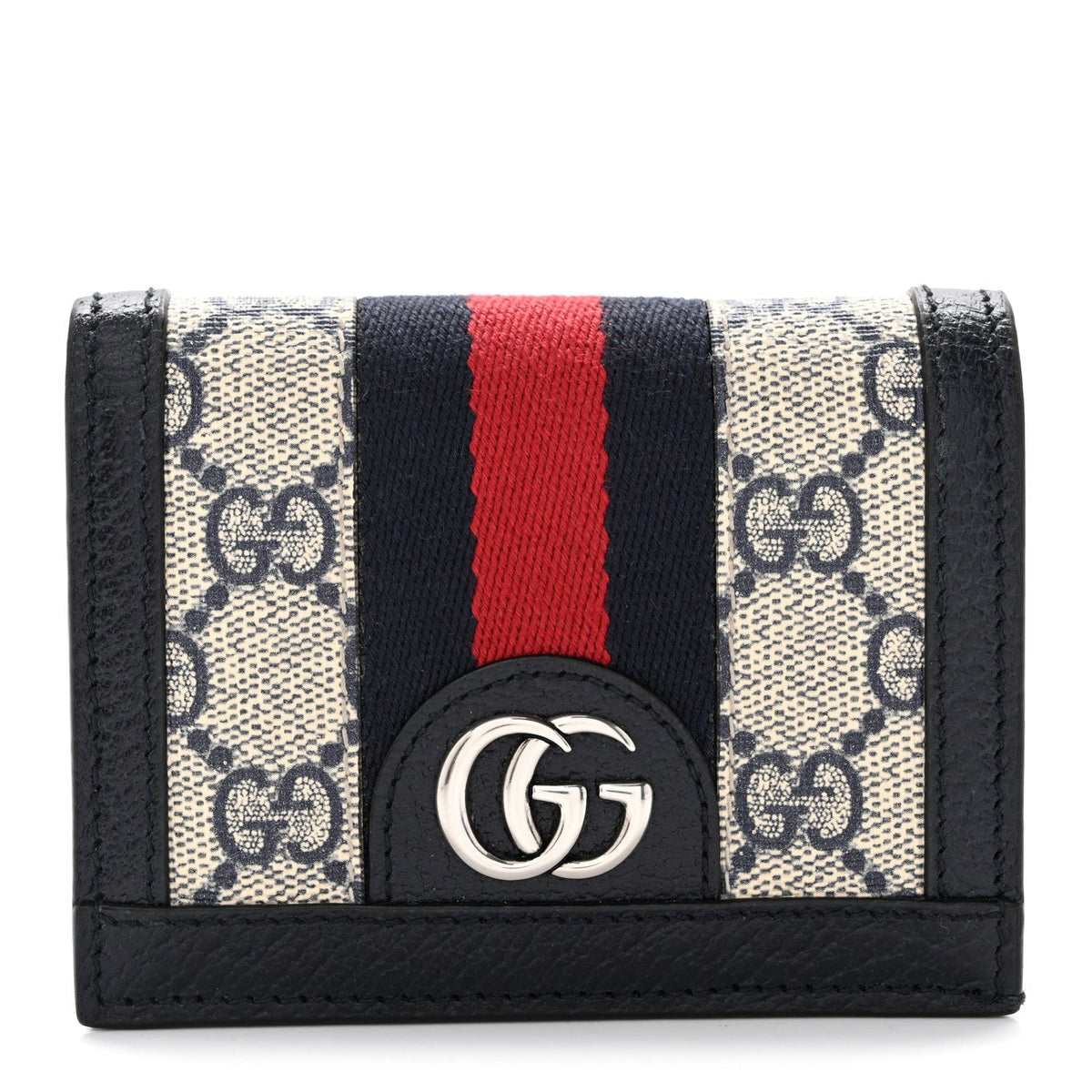 GG Supreme Monogram Textured Dollar Calfskin Web Ophidia Card Case Beige Blue wholesalehk.shop