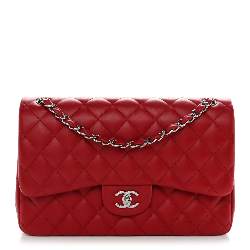 Lambskin Quilted Jumbo Double Flap Red wholesalehk.shop