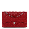 Lambskin Quilted Jumbo Double Flap Red wholesalehk.shop