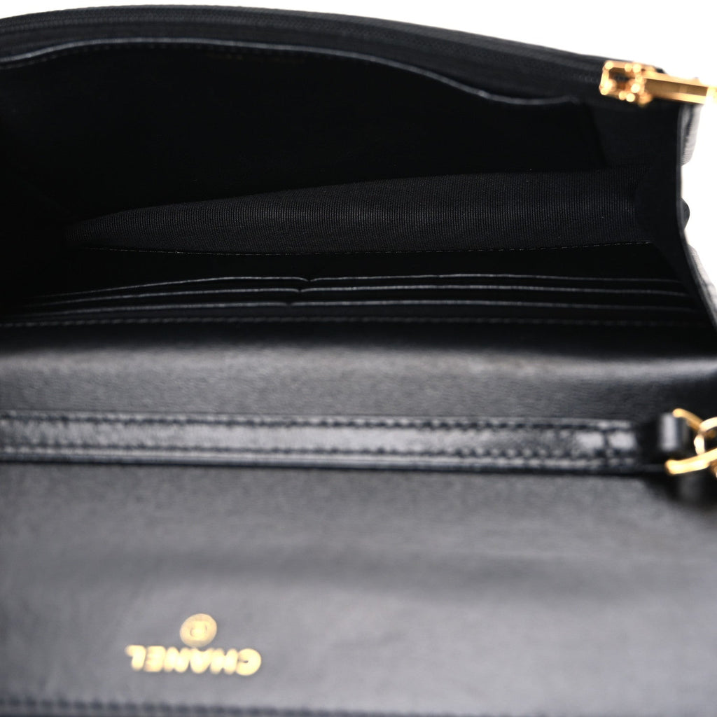 Shiny Lambskin Quilted Golden Links Wallet On Chain WOC Black wholesalehk.shop