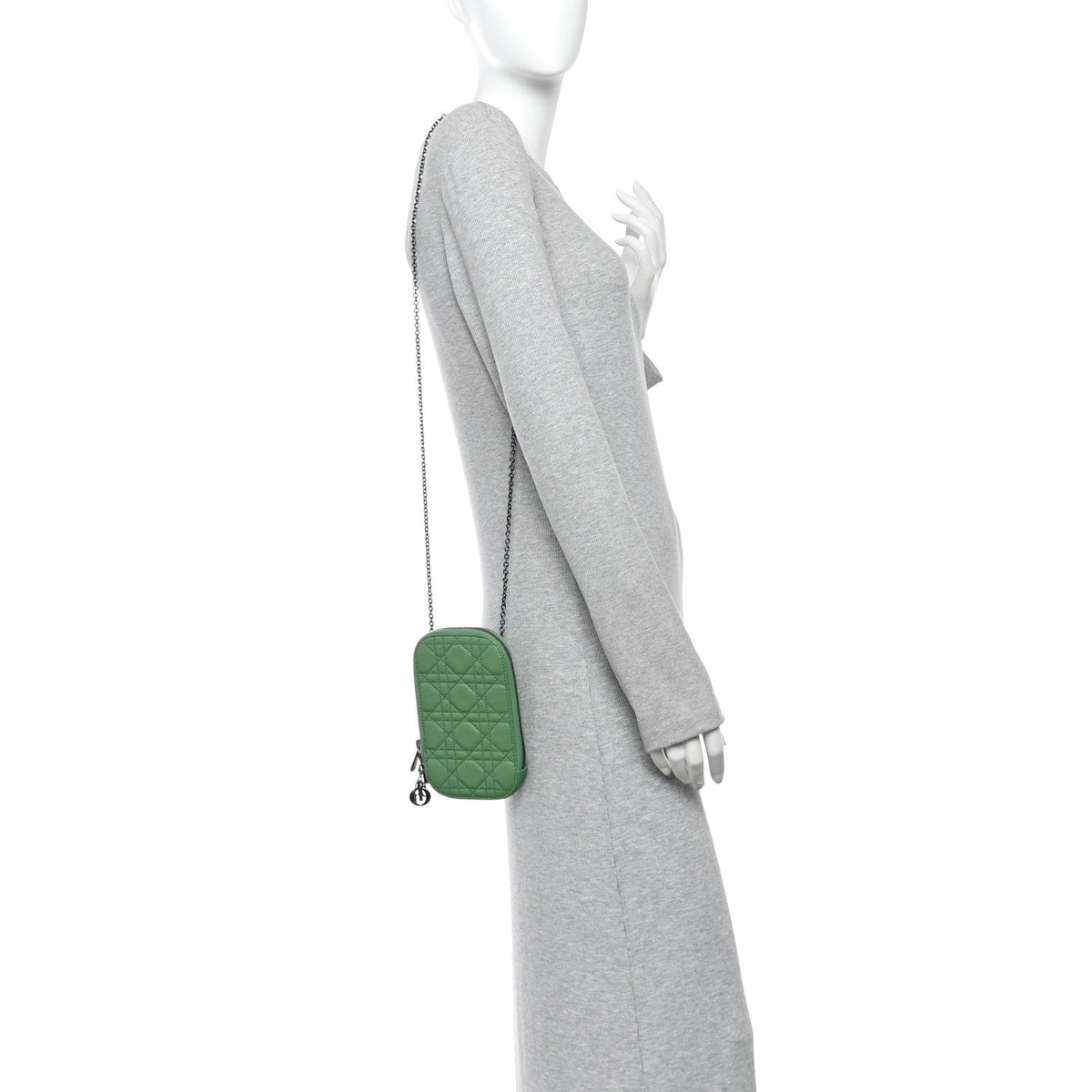 Lambskin Cannage Lady Dior Phone Holder Jade Green wholesalehk.shop