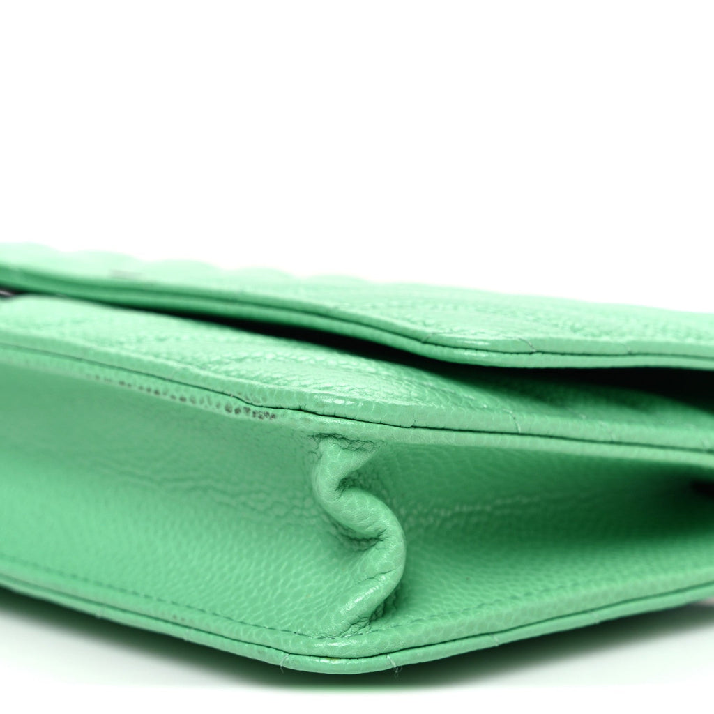 Caviar Chevron Quilted Wallet On Chain WOC Green wholesalehk.shop