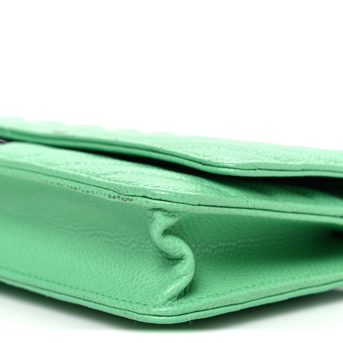 Caviar Chevron Quilted Wallet On Chain WOC Green wholesalehk.shop