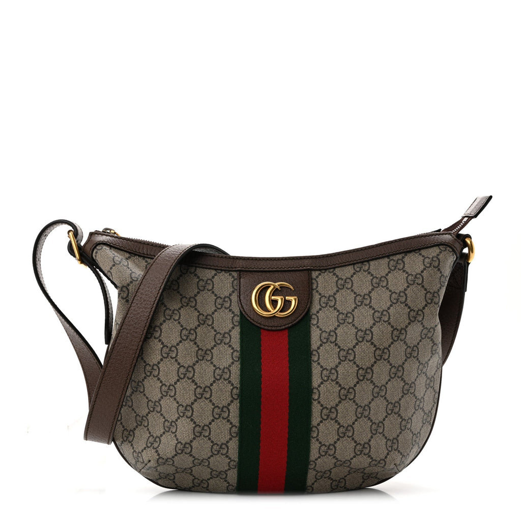 GG Supreme Monogram Web Small Ophidia Half Moon Hobo Brown wholesalehk.shop