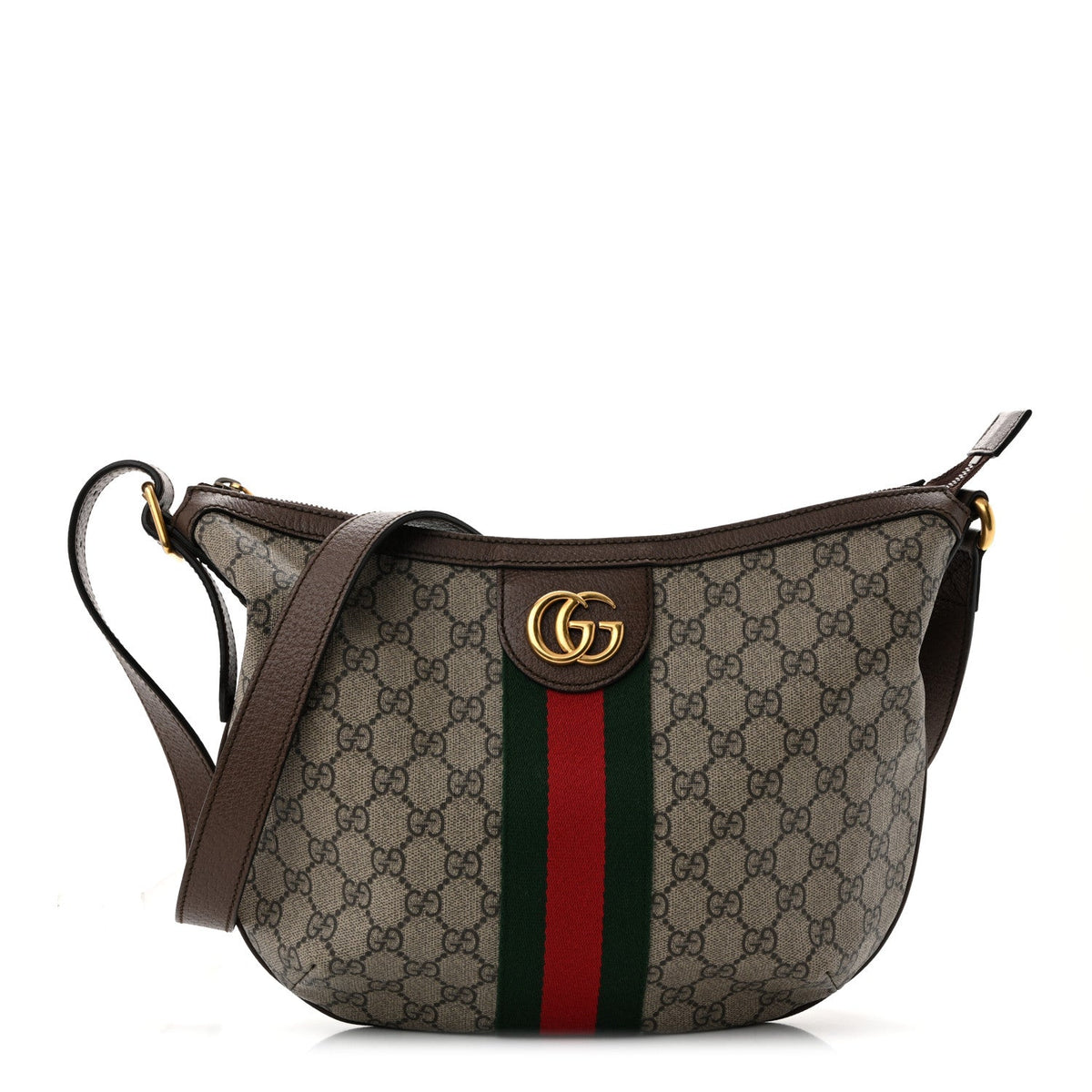 GG Supreme Monogram Web Small Ophidia Half Moon Hobo Brown wholesalehk.shop