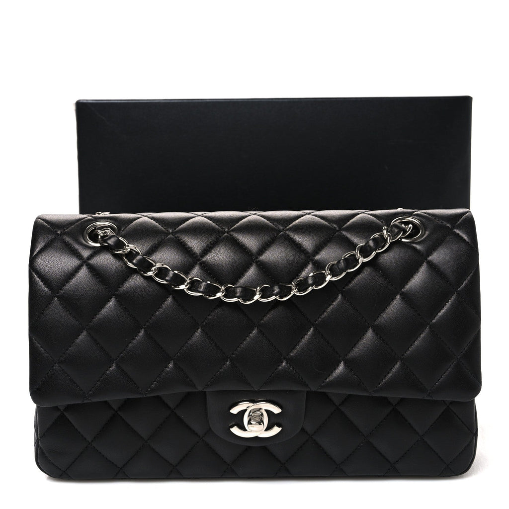 Lambskin Quilted Medium Double Flap Black wholesalehk.shop