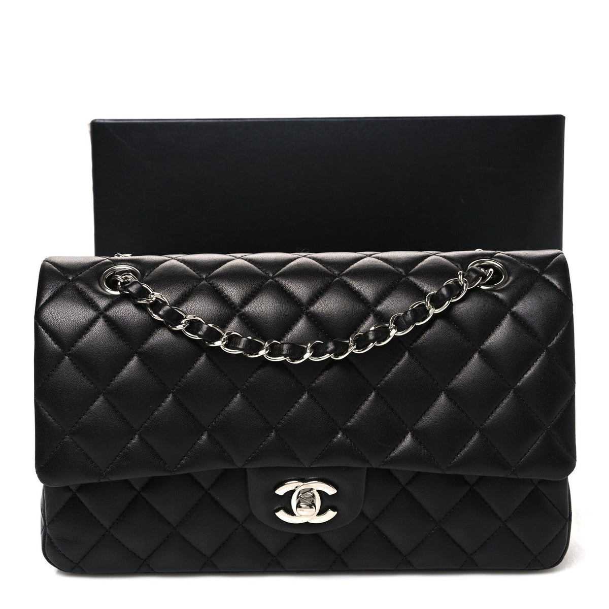 Lambskin Quilted Medium Double Flap Black wholesalehk.shop