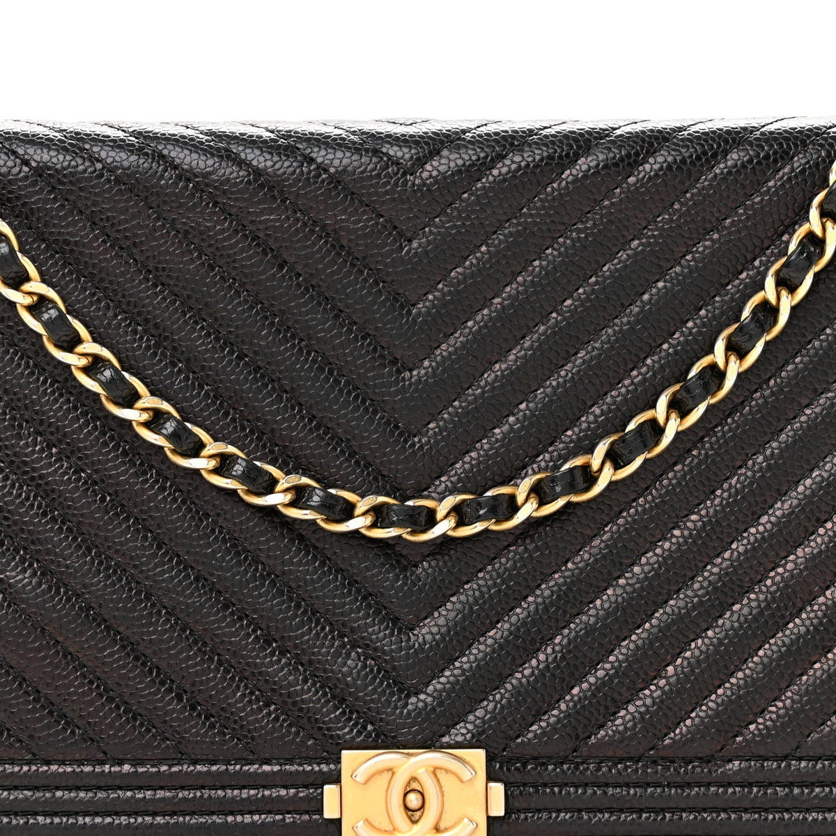 Caviar Chevron Quilted Boy Wallet On Chain WOC Black wholesalehk.shop