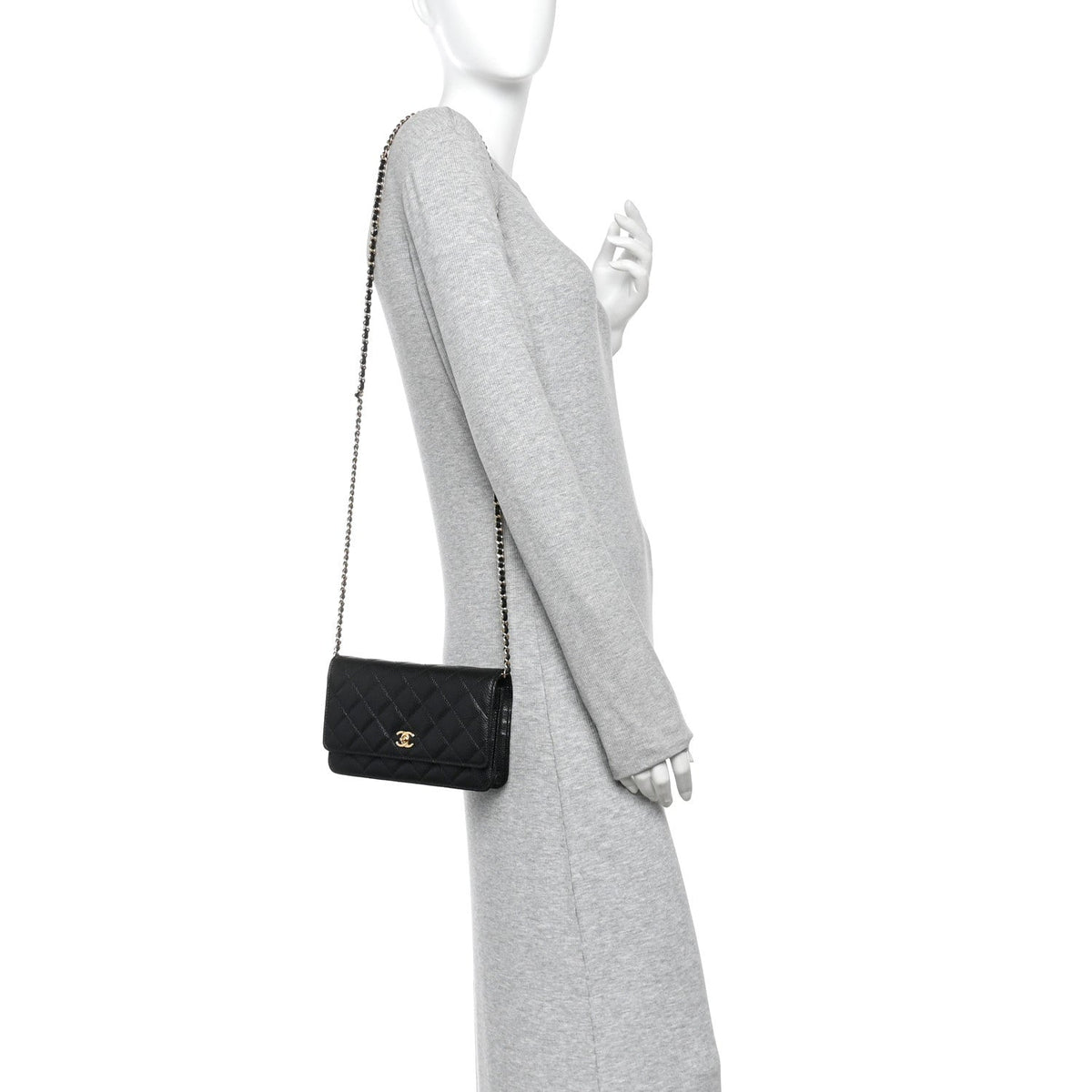 Caviar Quilted CC Turnlock Wallet On Chain WOC Black wholesalehk.shop