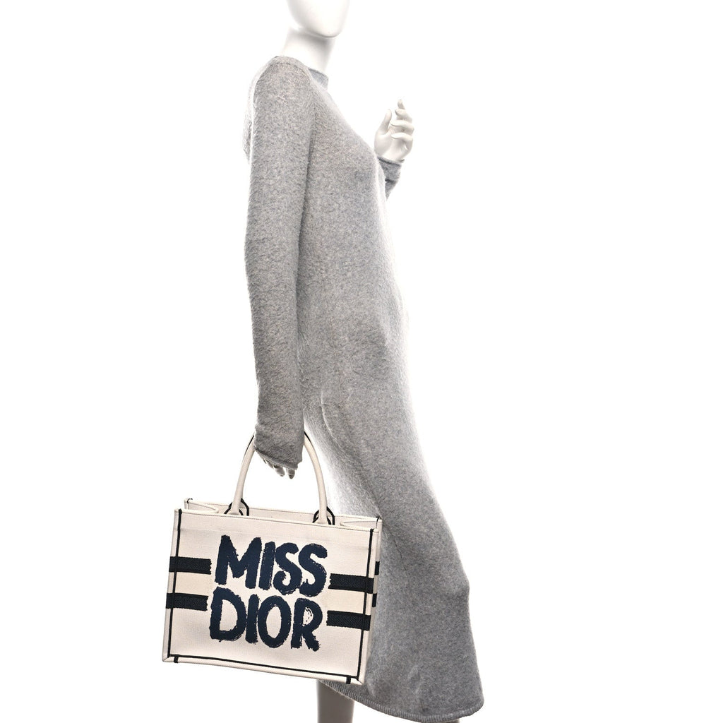 Canvas Embroidered Medium Miss Dior Graffiti Book Tote Navy White £¨ Direct shipment via from wholesalehk.shop