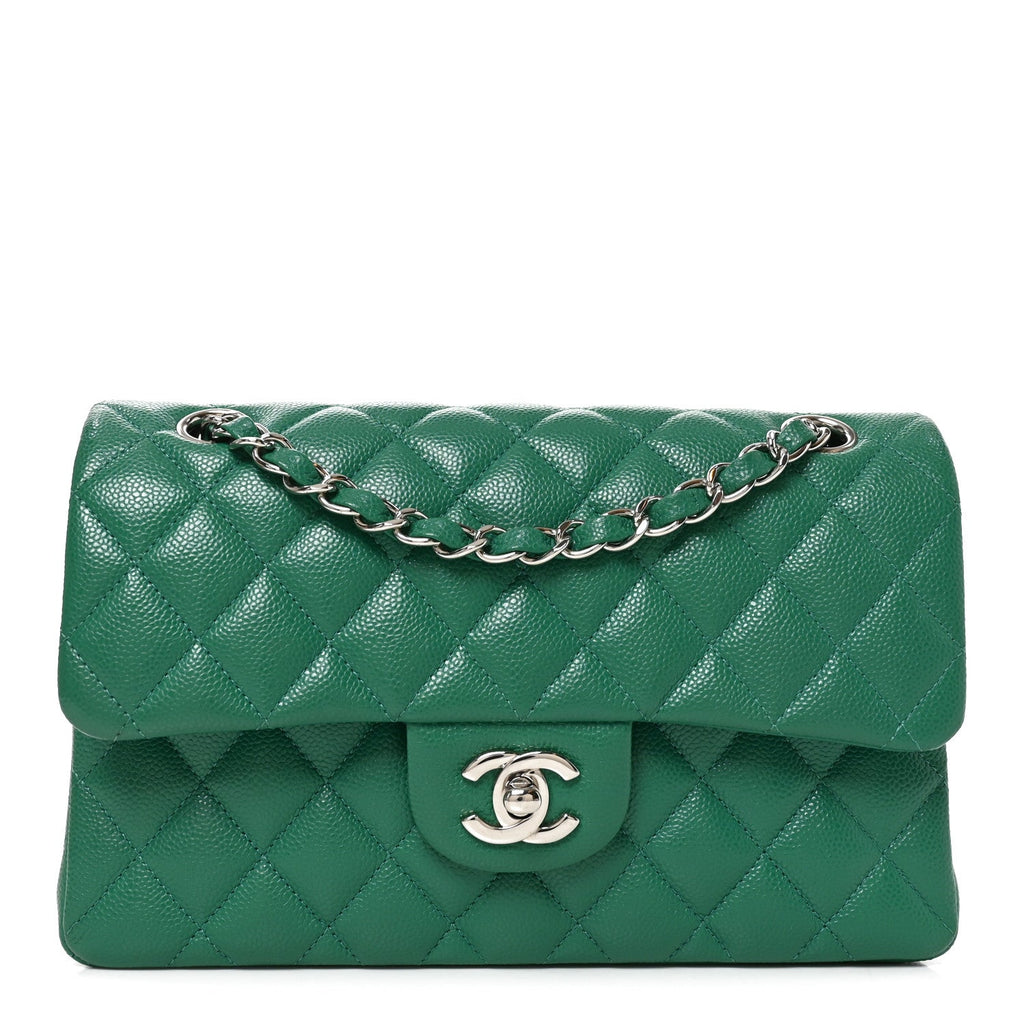 Caviar Quilted Small Double Flap Green wholesalehk.shop