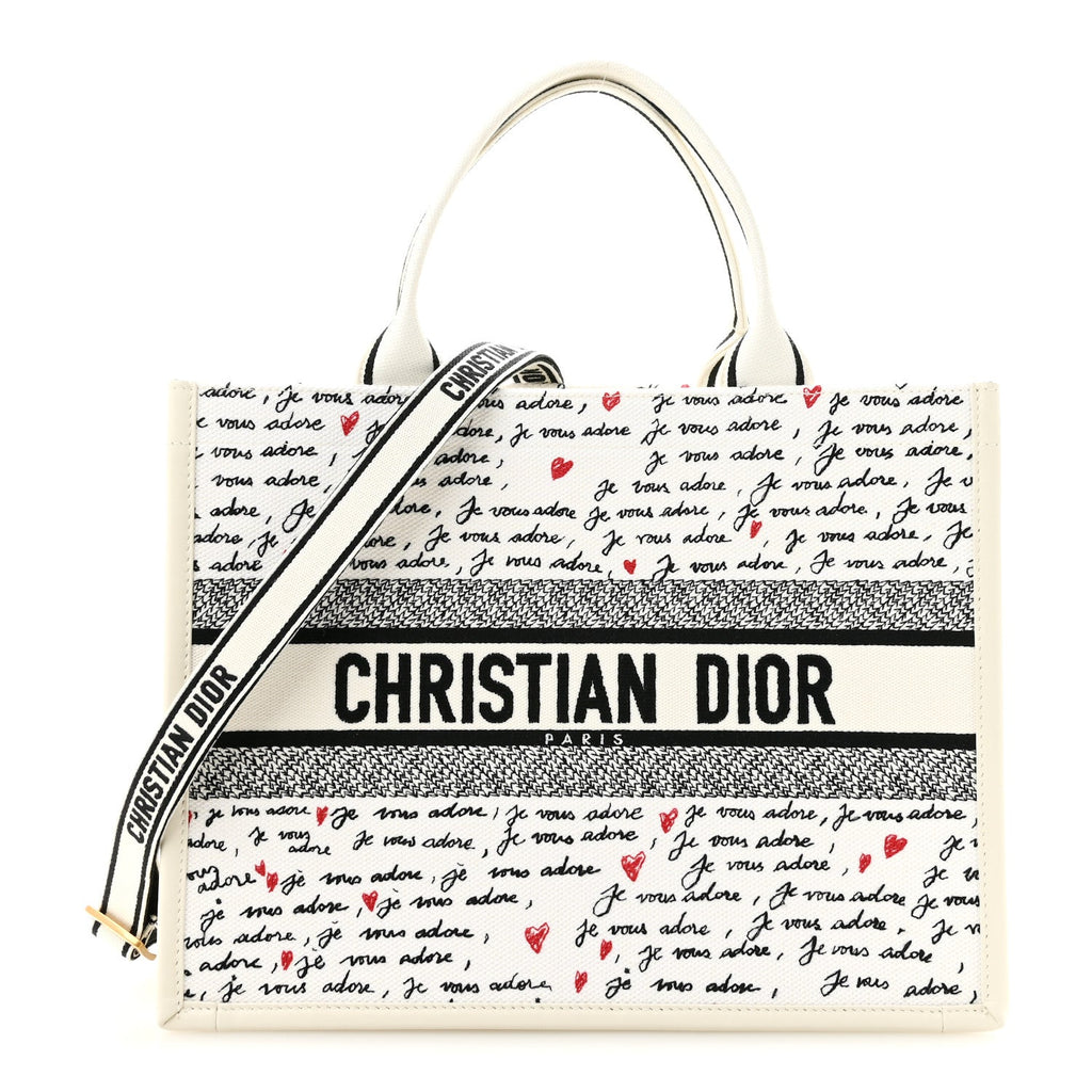 Calfskin Canvas Embroidered Medium Dioramour Je Vous Adore Book Tote With Strap White Black Red £¨ Direct shipment via from wholesalehk.shop