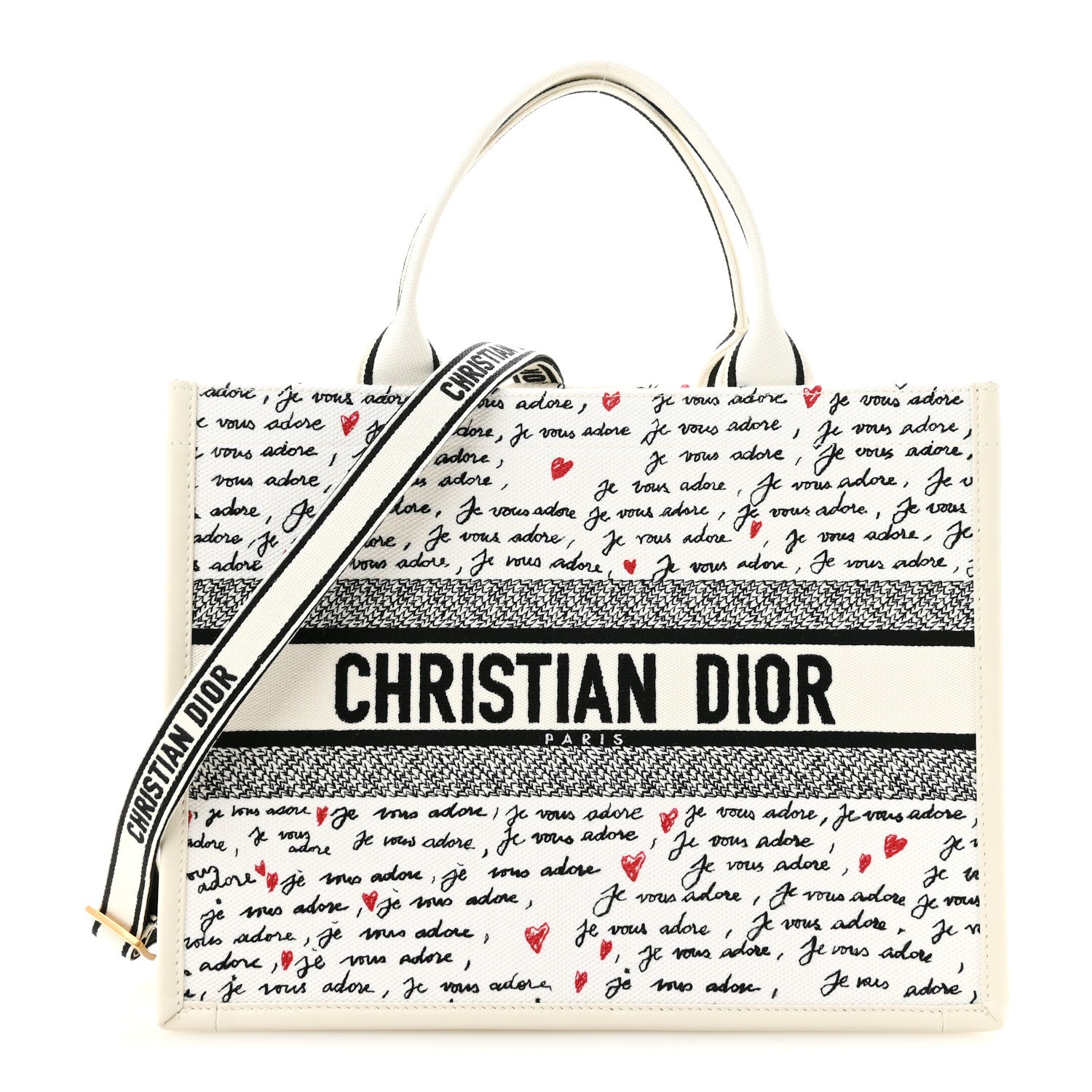 Calfskin Canvas Embroidered Medium Dioramour Je Vous Adore Book Tote With Strap White Black Red £¨ Direct shipment via from wholesalehk.shop