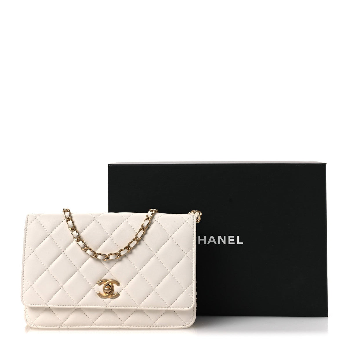 Lambskin Quilted CC Pearl Crush Wallet on Chain WOC White wholesalehk.shop