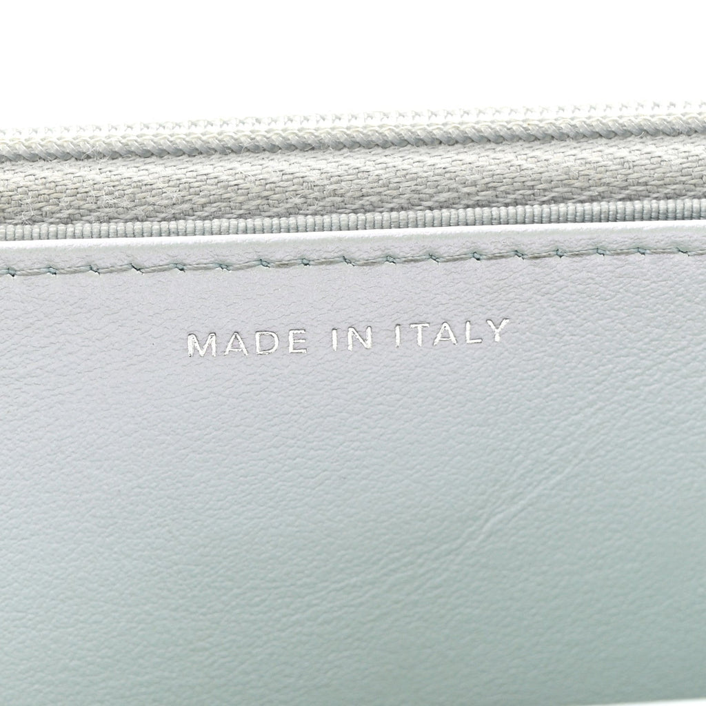Iridescent Calfskin Quilted Wallet On Chain WOC Light Blue wholesalehk.shop