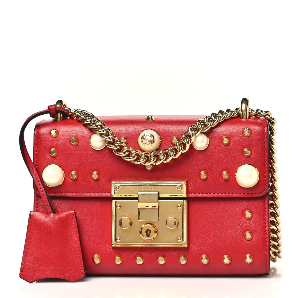 Calfskin Studded Small Padlock Shoulder Bag Hibiscus Red £¨ Direct shipment via from wholesalehk.shop