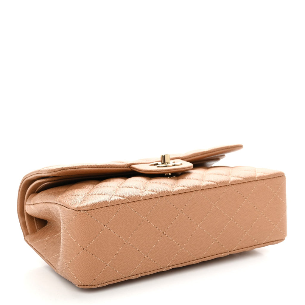 Caviar Quilted Small Double Flap Dark Beige wholesalehk.shop