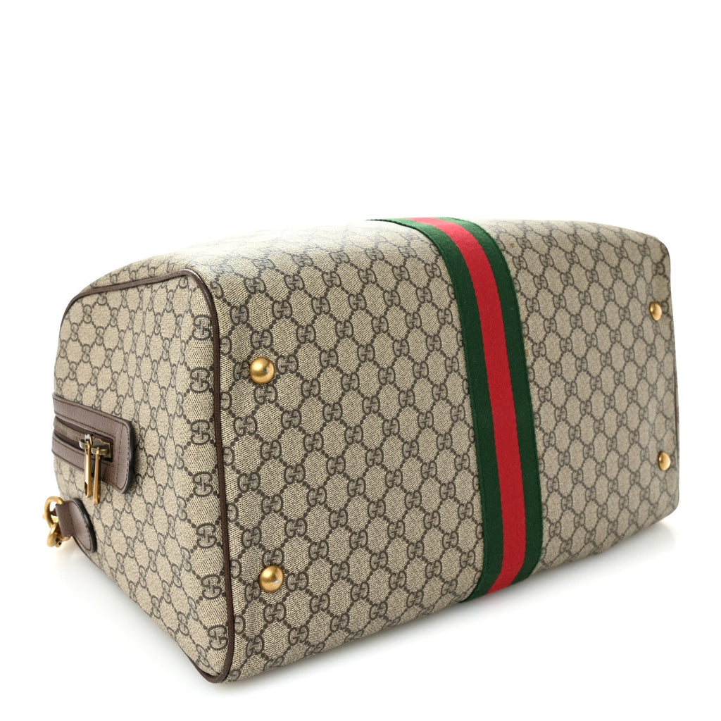 GG Supreme Monogram Textured Dollar Calfskin Web Medium Ophidia Carry-On Duffle Bag Beige Ebony New Acero wholesalehk.shop