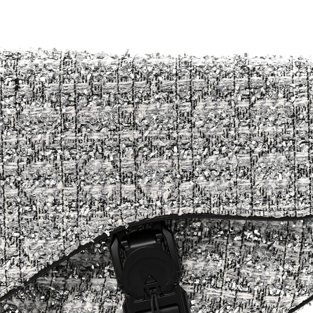 Tweed Saddle Crossbody Bag Black Silver wholesalehk.shop