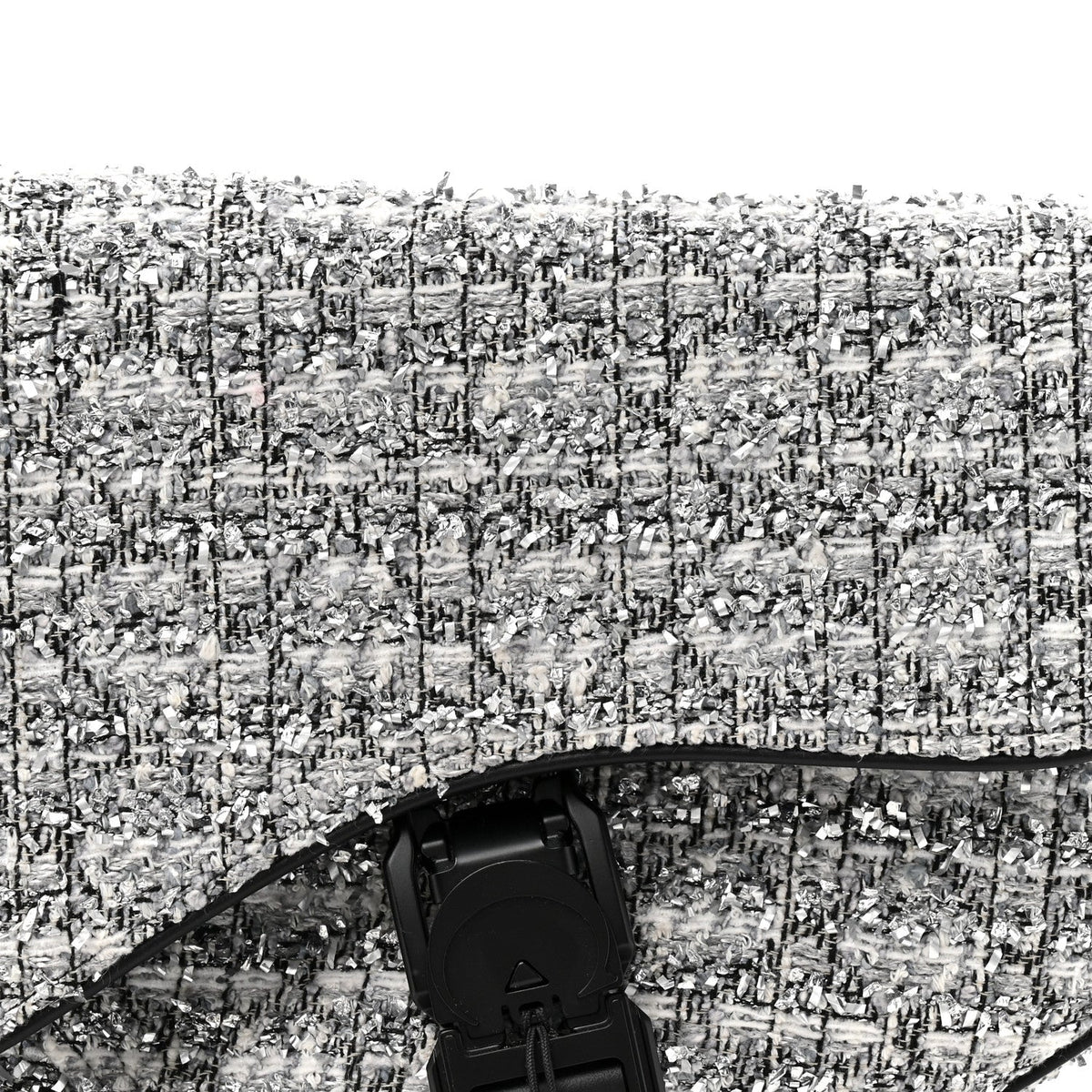 Tweed Saddle Crossbody Bag Black Silver wholesalehk.shop