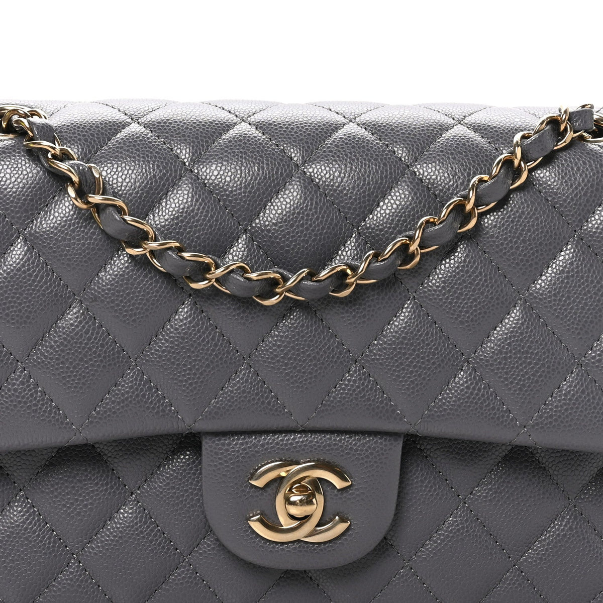 Caviar Quilted Medium Double Flap Dark Grey wholesalehk.shop