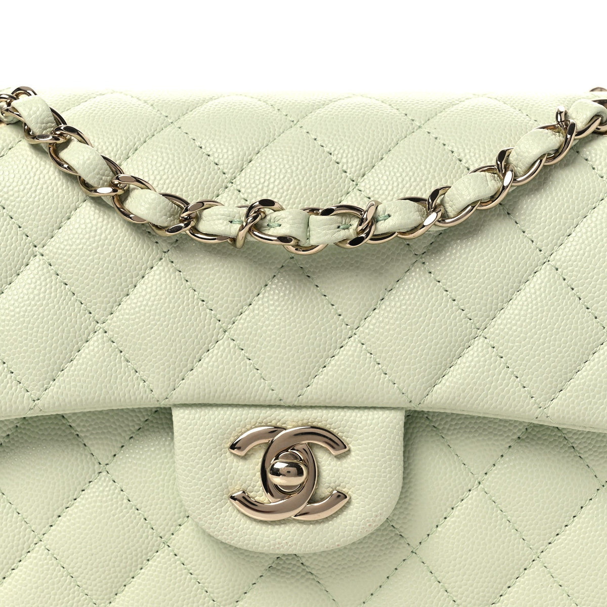 Caviar Quilted Small Double Flap Light Green wholesalehk.shop