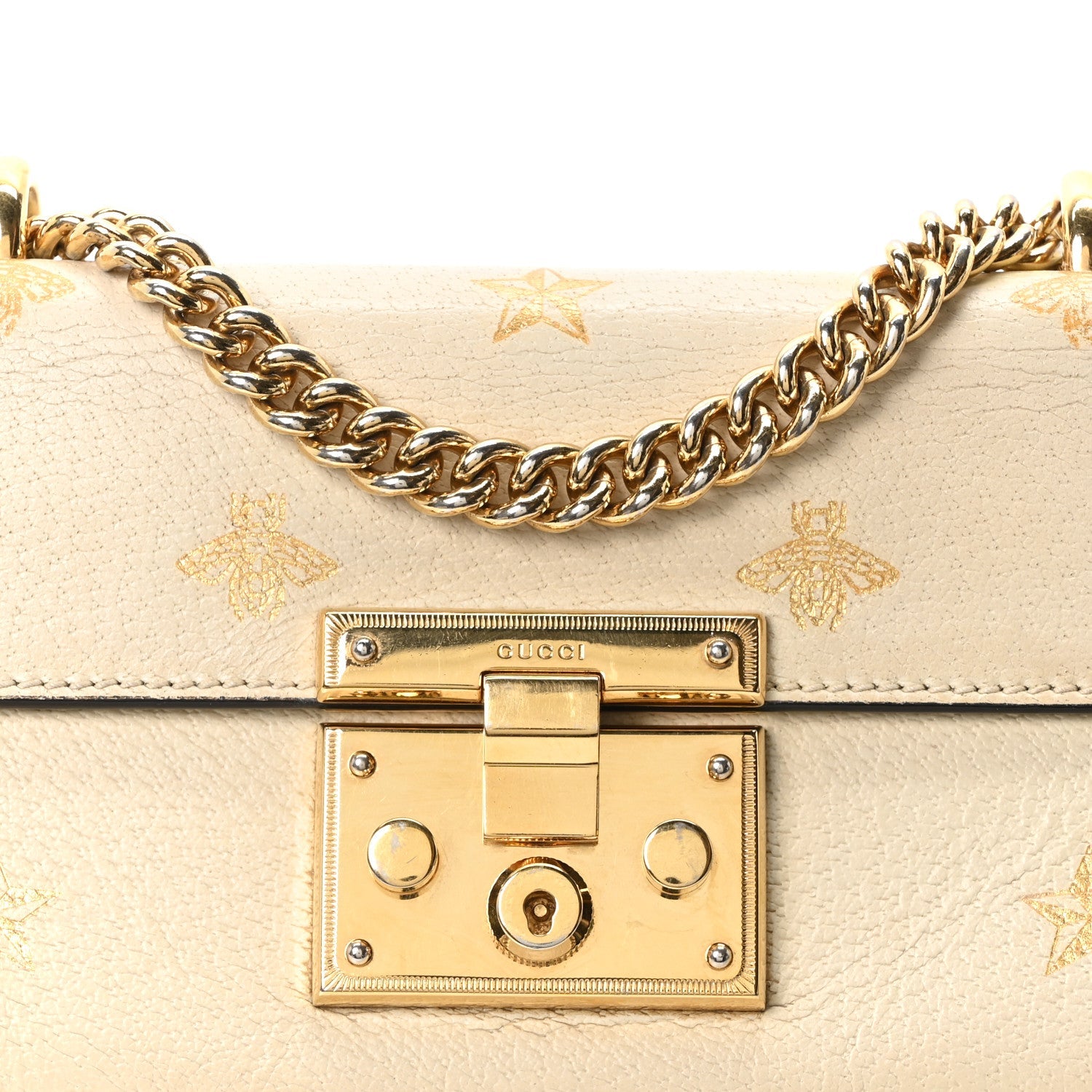 Grained Calfskin Bee Star Small Padlock Shoulder Bag White £¨ Direct shipment via from wholesalehk.shop