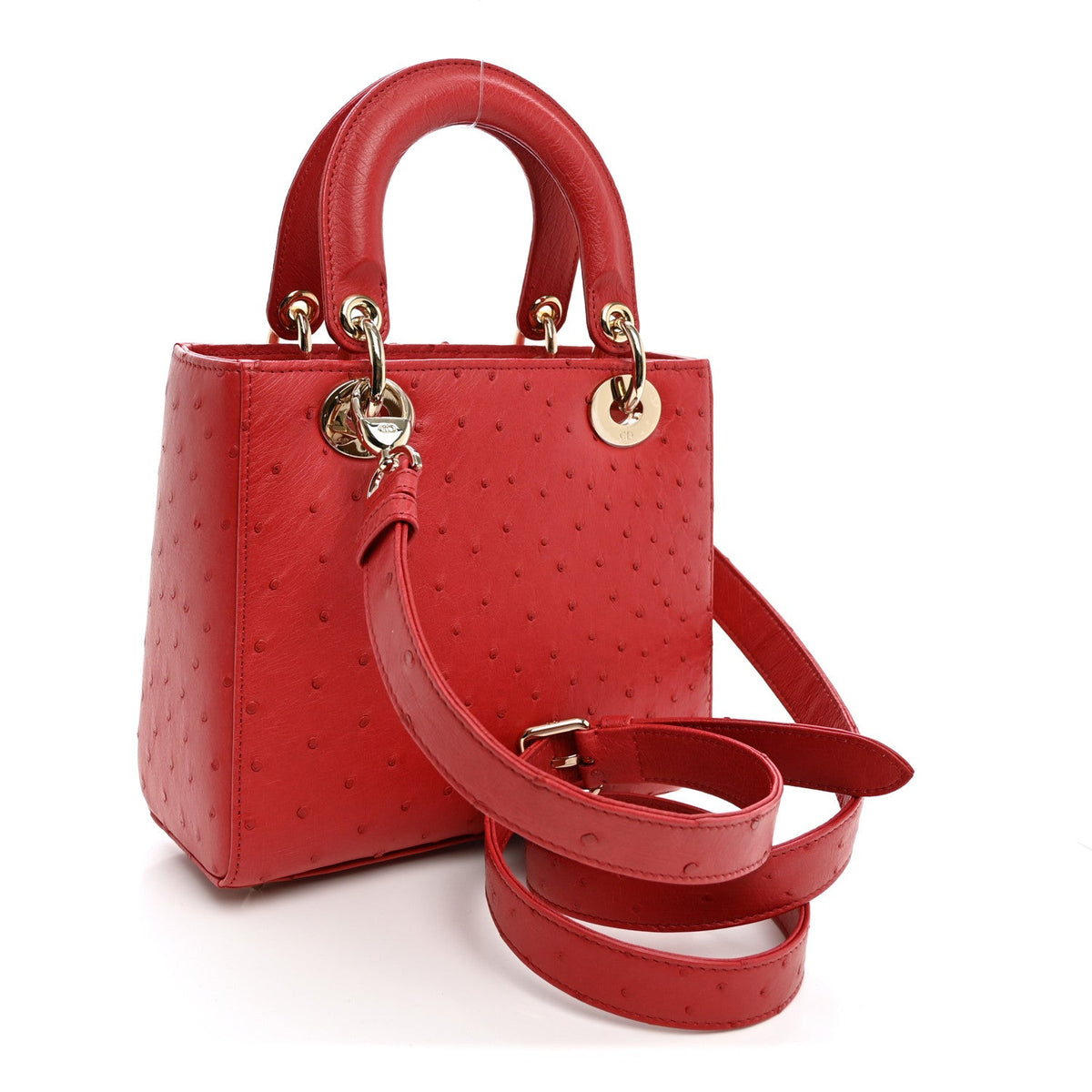 Ostrich Small Lady Dior Red wholesalehk.shop