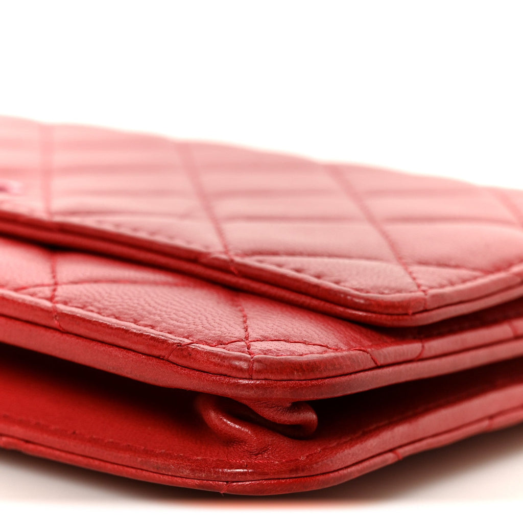 Lambskin Quilted Wallet On Chain WOC Red Pink wholesalehk.shop