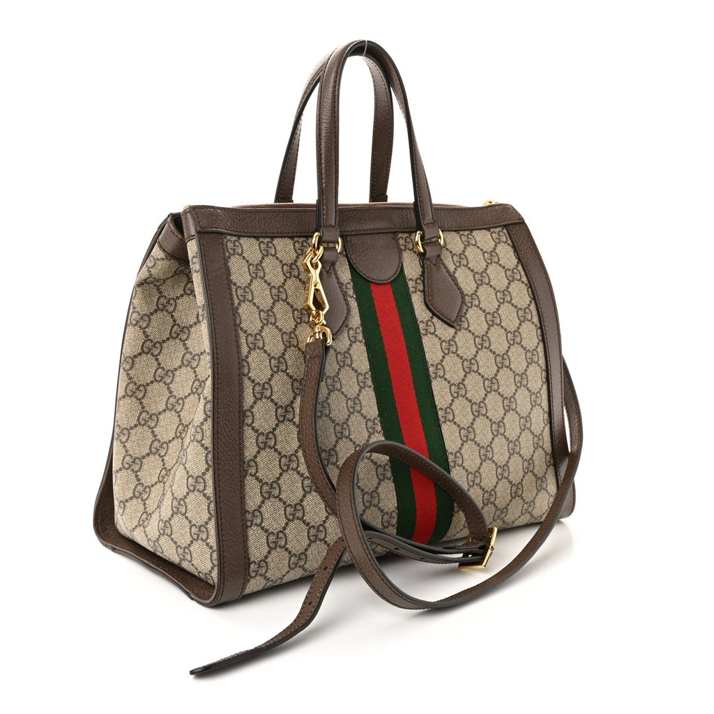 GG Supreme Monogram Web Medium Ophidia Tote Bag Brown wholesalehk.shop
