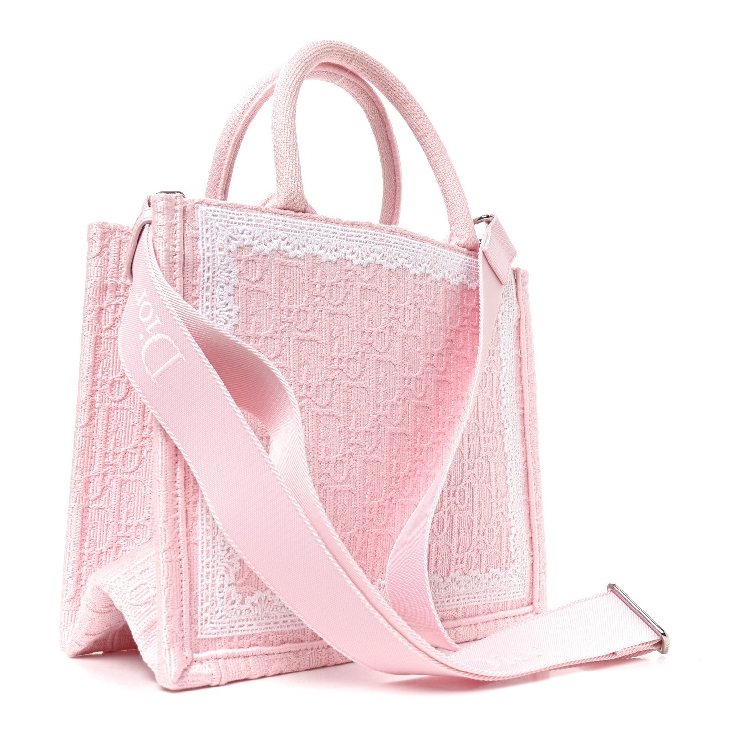 Cotton Toile De Jouy Oblique Embroidered Dior Medaillon Small Book Tote With Strap Soupir Pink White £¨ Direct shipment via from wholesalehk.shop
