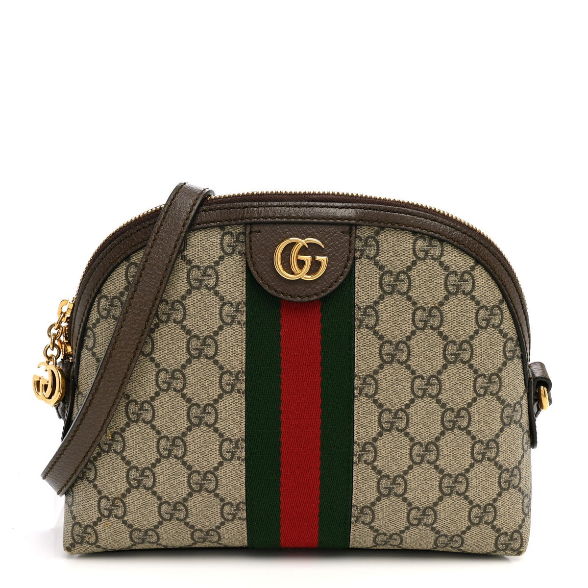 GG Supreme Monogram Textured Dollar Calfskin Web Small Ophidia Dome Shoulder Bag Beige Ebony New Acero wholesalehk.shop