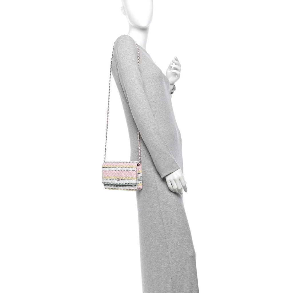 Metallic Tweed Quilted Wallet On Chain WOC White Multicolor wholesalehk.shop