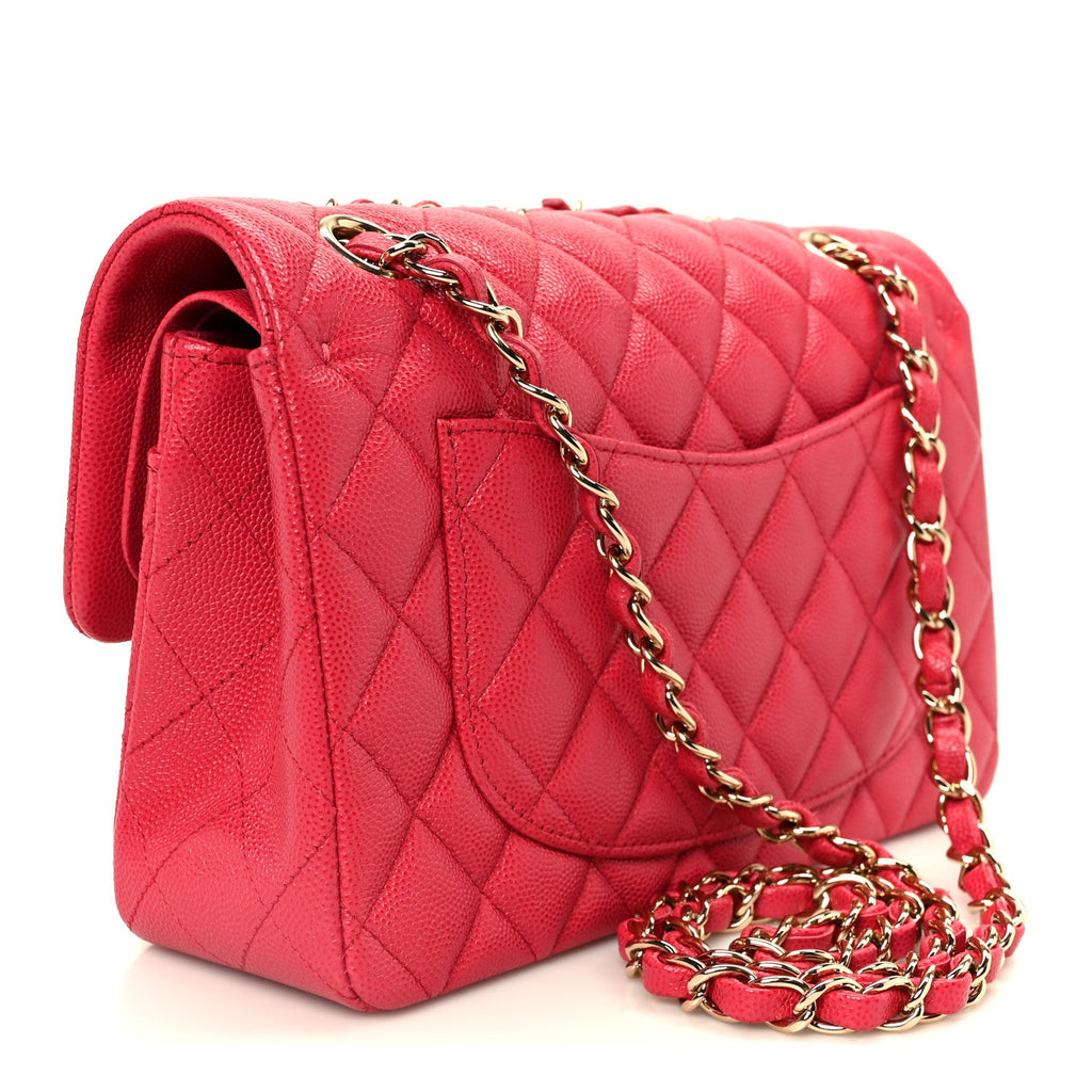 Caviar Quilted Small Double Flap Dark Pink wholesalehk.shop