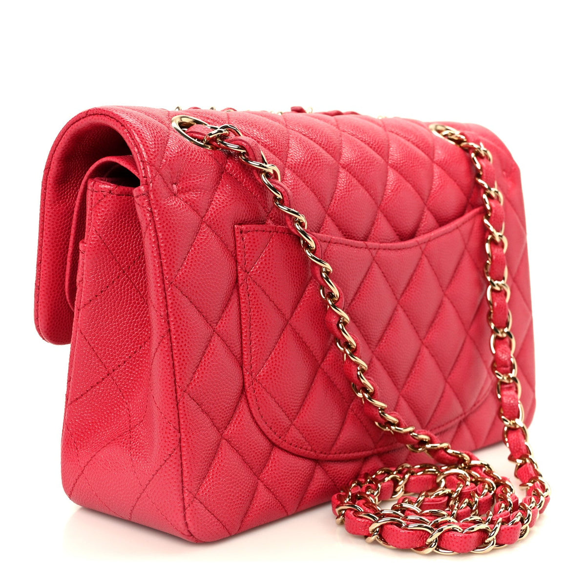 Caviar Quilted Small Double Flap Dark Pink wholesalehk.shop