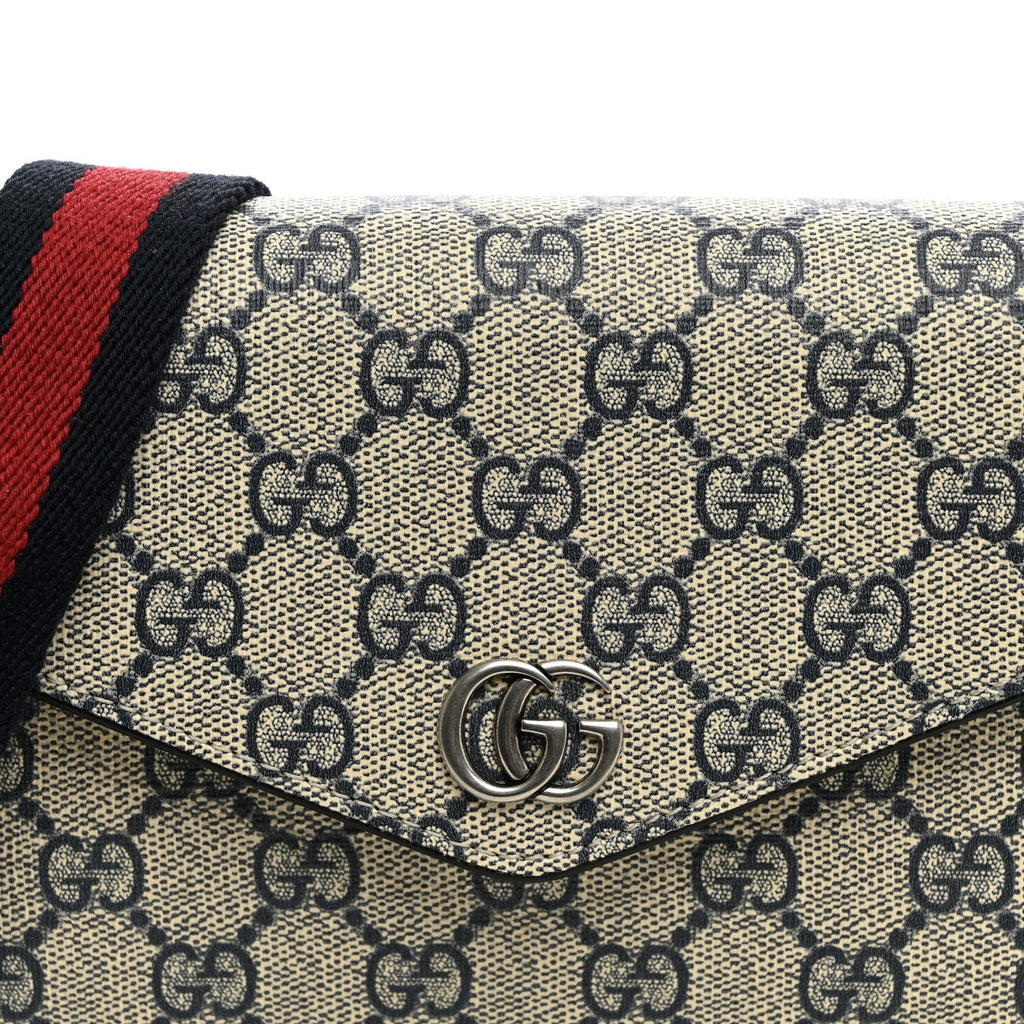 GG Supreme Monogram Textured Dollar Calfskin Web Mini Ophidia Envelope Shoulder Bag Beige Blue wholesalehk.shop