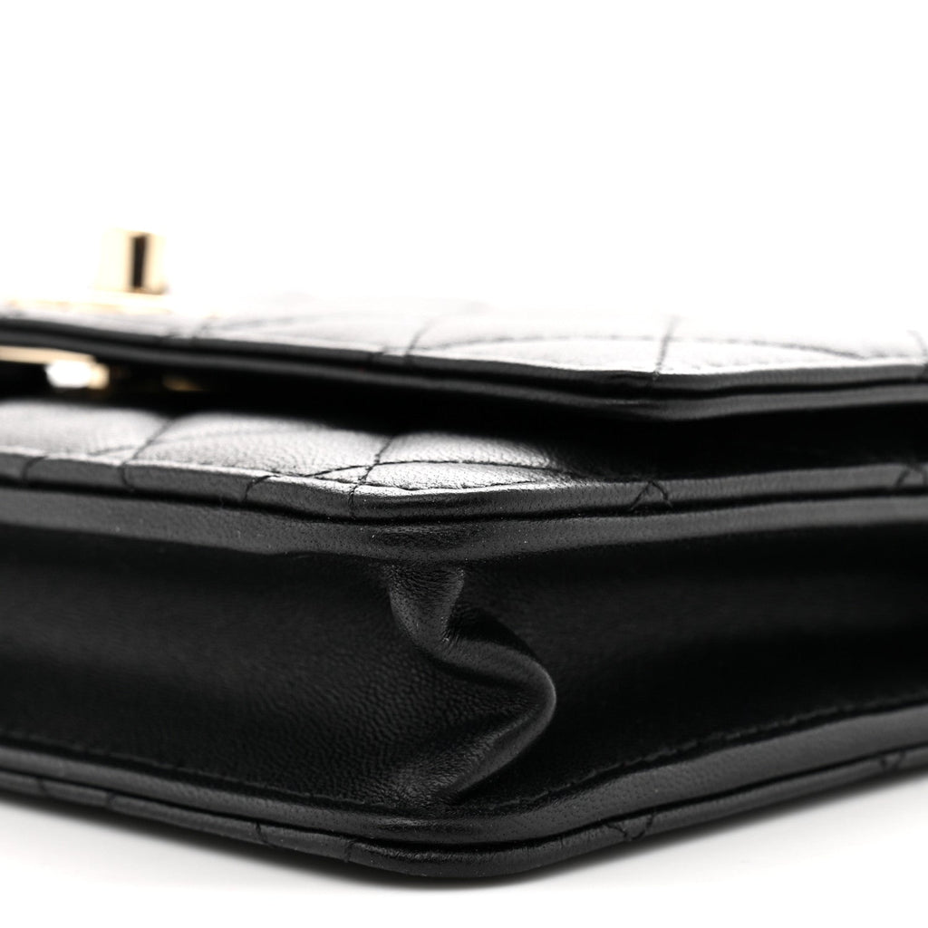 Lambskin Quilted Trendy CC Wallet On Chain WOC Black wholesalehk.shop