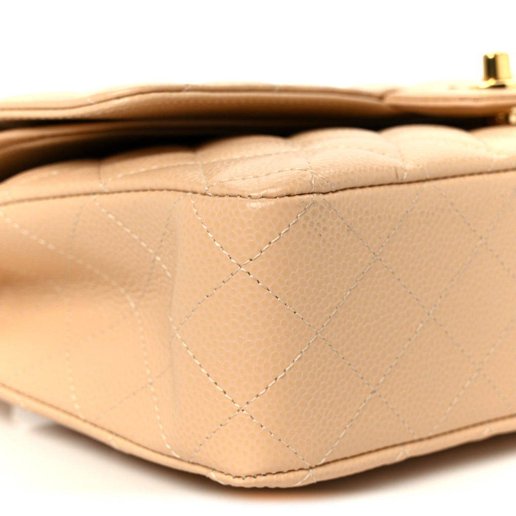 Caviar Quilted Medium Double Flap Beige wholesalehk.shop