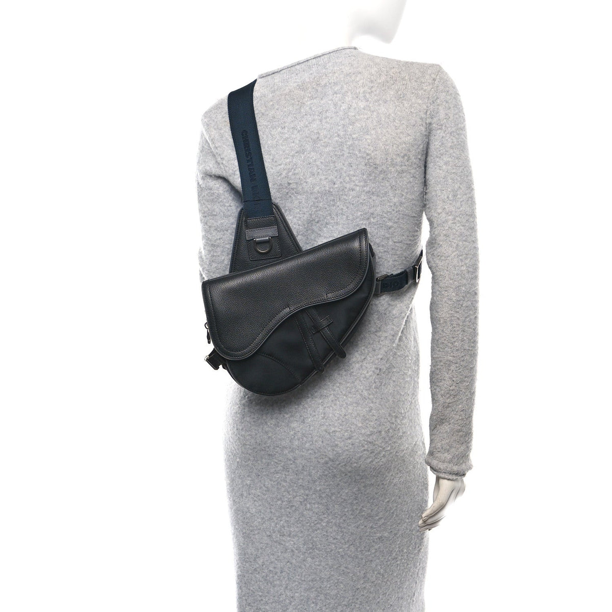 X Sacai Grained Calfskin Technical Fabric Mens Saddle Bag Black wholesalehk.shop